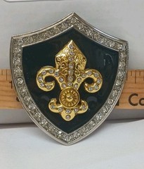 New Silver Gold Black Shield Shaped Metal Belt Buckle Rhinestones Fluer De Lis