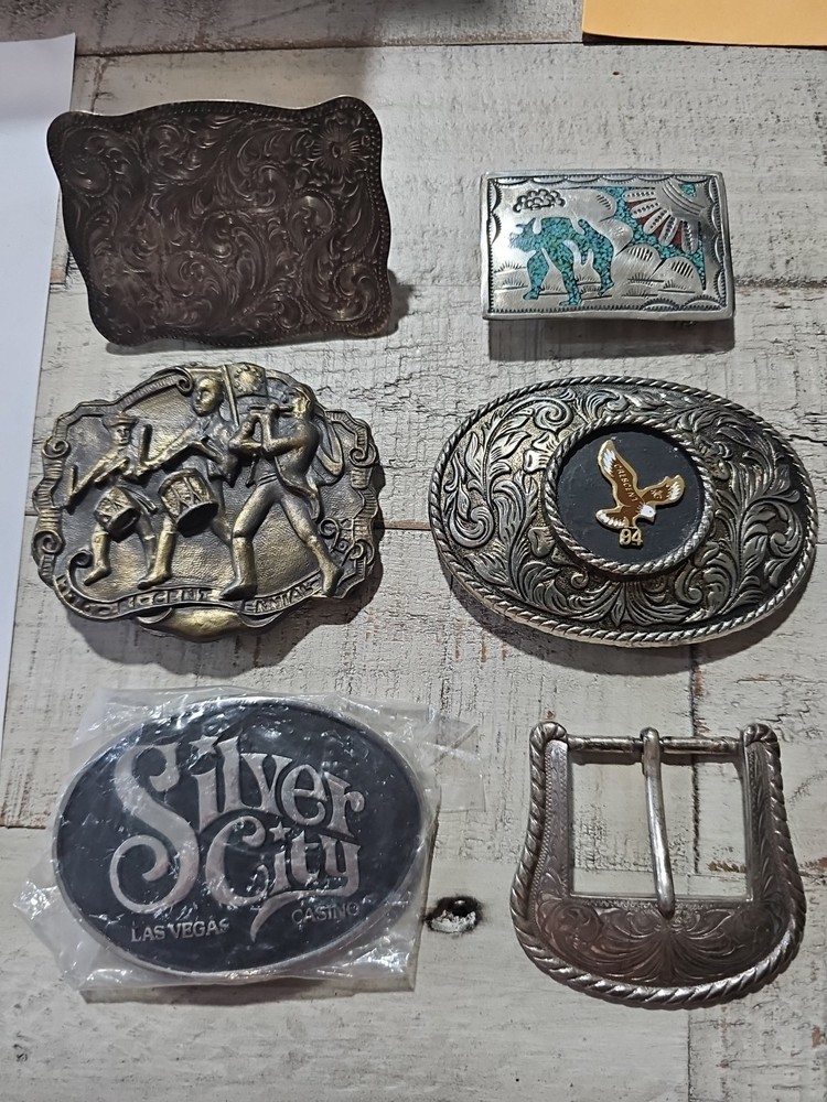 Belt Buckle Lot Of 6 Western & Misc Buckles Turquoise Coral #5407