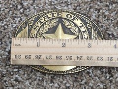 The State of Texas Star Belt Buckle Logo Flag Gold-Tone Metal Western 3.5&Prime;x2.5&Prime;