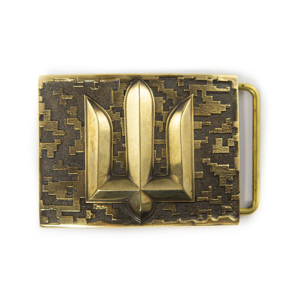 Handmade brass belt buckle Ukrainian Armed Forces, Military Ukrainian tident
