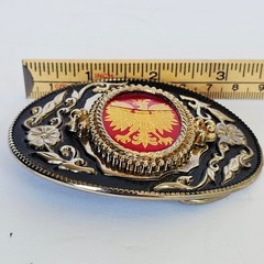 Vintage Polish Plate Style Steel Belt Buckle Austrian Slavic Eagle Gold Heraldic
