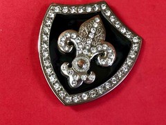 Saints Symbol Fleur De Lis Black Shield Family Crest Rhinestone Belt Buckle