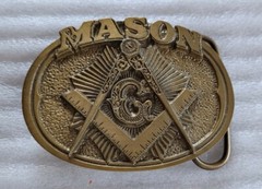 MASON MASONIC SQUARE COMPASS BLUE LODGE G BRASS COLOR FINISH BELT BUCKLE 1985
