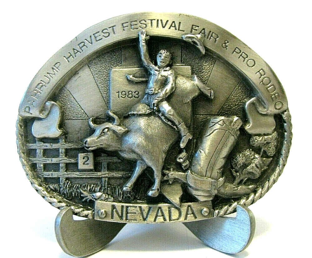 1983 Pahrump Harvest Festival Fair & Rodeo Nevada Bull Rider Belt Buckle Ltd Ed