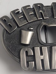 Beer Pong Champ Belt Buckle with Built-in Bottle Opener – Kalan – Pewter Tone