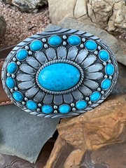 TURQUOISE CONCHO Cowboy WESTERN SILVER BELT CHRISTMAS GIFT BUCKLE Southwest