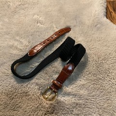 Brighton Belt Size 36 Brown Croc Leather Black Woven Middle Solid Brass Buckle