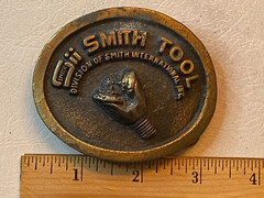 Vintage SMITH TOOL Solid Brass Belt Buckle Heavy Raised Drill Bit 3&Prime; x 2.5&Prime;