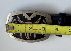 Southwestern Bull Buffalo Skull Cowboy Buckle Leather Justin Fenced Belt Sz 38