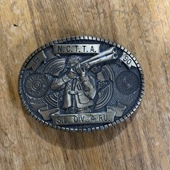 Vintage N.C.T.T.A. Belt Buckle 1990 S.L. DIV. 4 R.U. federal 12 GA cartridge