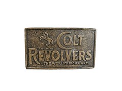 Vintage Colt Revolvers Belt Buckle The World’s Right Arm Brass Tone Western Rare
