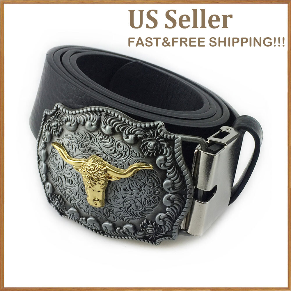 Golden Bull Head Bull Belt Buckle for Male-Western Rodeo Cowboy Belt Buckles US