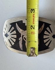 Southwestern Bull Buffalo Skull Cowboy Buckle Leather Justin Fenced Belt Sz 38