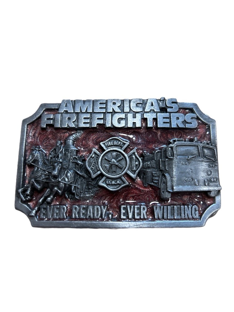 Vintage 1983 Siskiyou America Firefighters Ever Ready Ever Willing Belt Buckle