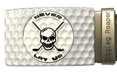 Golf Belt Leather w/Ratchet Buckle Removable Ball Marker Skull Reaper Light Gray