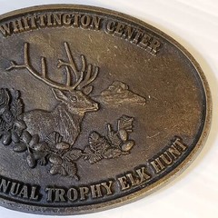 NRA Whittington Center Third Annual Trophy Elk Hunt Belt Buckle Bronze Rifle