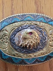 Vintage Eagle Belt Buckle Crumrine Mfg Heavy Silver Plate Over Bronze Made USA