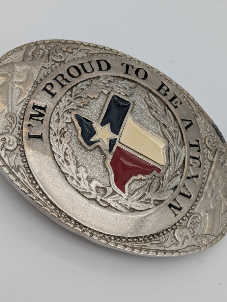Vtg Texas Belt Buckle Lone Star State Western Rodeo Cowboy “I’m Proud Texan”