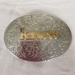 Belt Buckle Silver Gold Excellent Western Floral Knew Oval engraved peg back