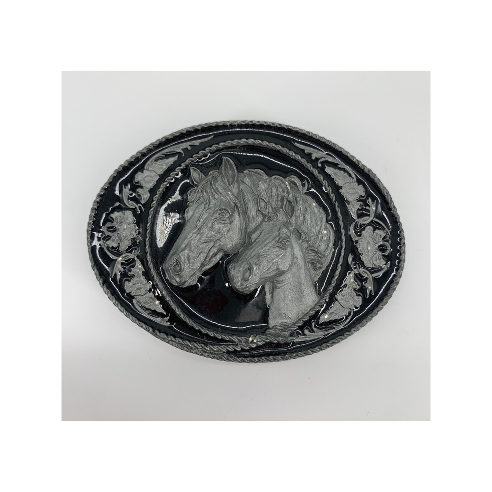 Vintage Siskiyou Belt Buckle Mens OS Silver Black Horse Western Cowboy 1991 USA