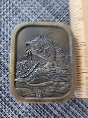 VINTAGE 1976 LARGE MOUTH BASS HOOKED ON BAIT BELT BUCKLE!!! Indiana Metal Craft
