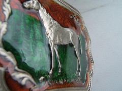 VINTAGE QUARTER HORSE ENAMEL BELT BUCKLE #2051