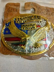 Patriotic! American Pride Eagle in flight, with U.S Flag metal belt Buckle, New!
