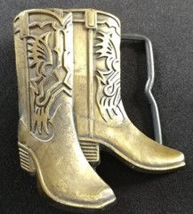 WESTERN COWBOY BOOTS SHAPED BRASS TONED METAL BELT BUCKLE