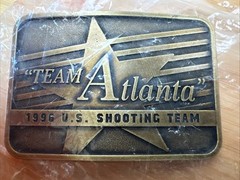 NRA / Vintage Brass Belt Buckle US Shooting Team 1996 TEAM ATLANTA NEW