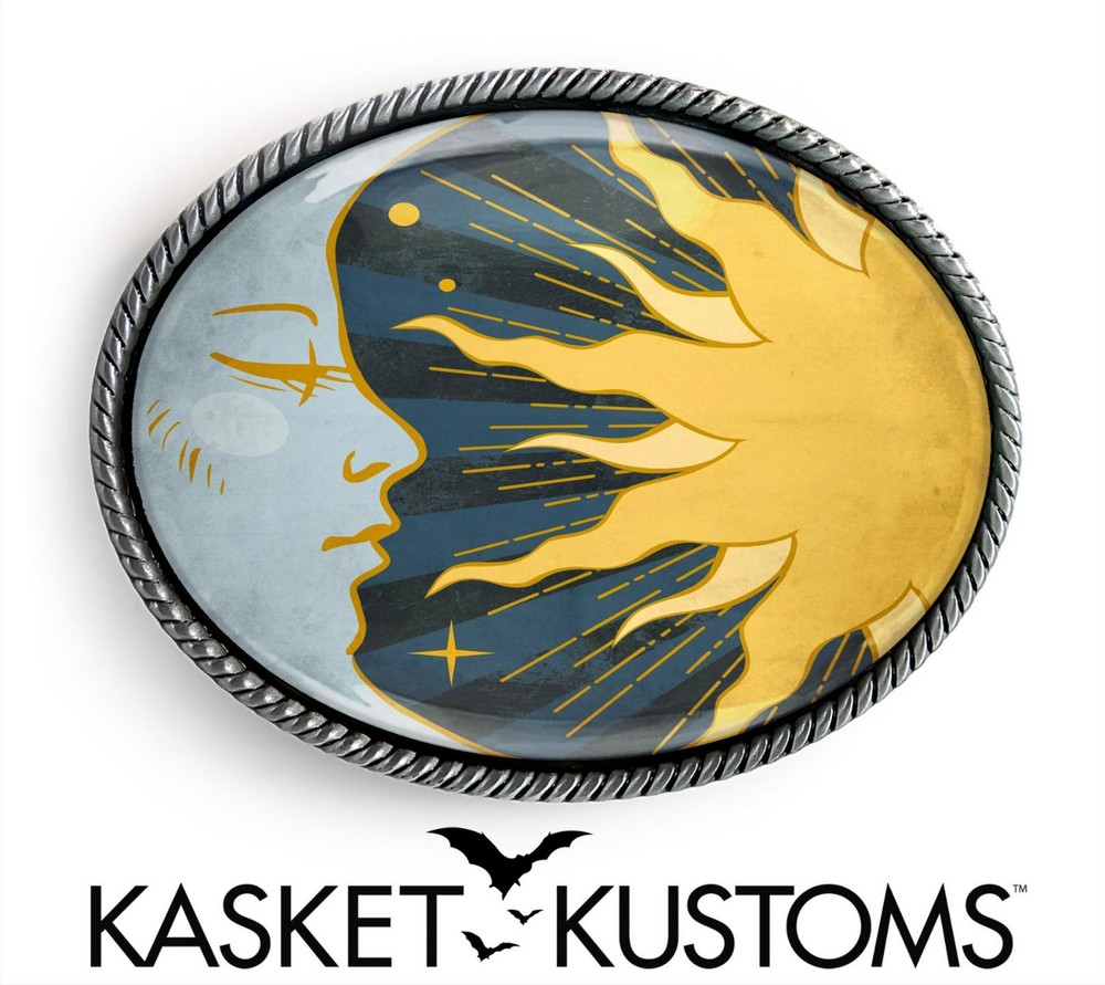 Sun and Moon Belt Buckle – Celestial New Age Art Handmade Silver Buckle – 916