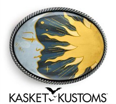 Sun and Moon Belt Buckle – Celestial New Age Art Handmade Silver Buckle – 916