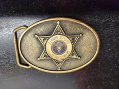 JTBW Industries Belt Buckle Antique Brass 3.5&Prime; Sheriff Star Solid Brass Enamel