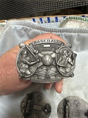Three Vintage Baseball Belt Buckles by Bergamot Brassworks