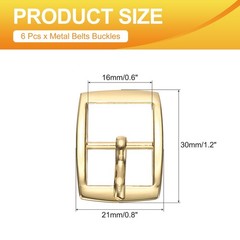 6 Pcs 0.6 Inch Single Prong Buckles Square Center Bar Buckles, Gold Tone