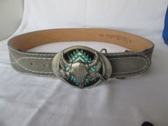 1992 Siskiyou Southwestern Buffalo Skull Feather Buckle Turquoise & Belt Size 36