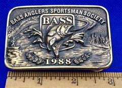 Vintage B.A.S.S. Bass Anglers Sportsman Society Original 1988 Brass Belt Buckle