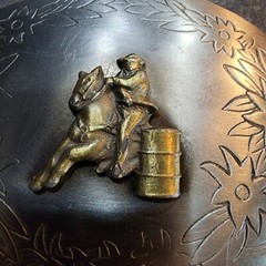 Barrel racing horse floral VINTAGE Belt Buckle Western Style Cowboy Unmarked