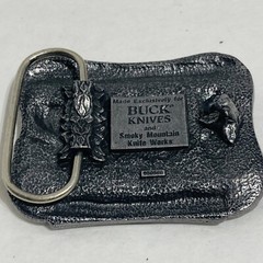 Vintage Pewter Embossed BUCK KNIVES Four Generations Knife Makers Belt Buckle