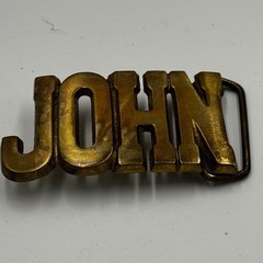 Vintage B.P.B. Solid Brass John Name Belt Buckle Gold Tone Western 839 Taiwan