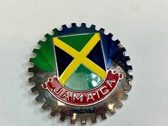Jamaica Flag colors on Lg. silver color GEAR SHAPED SHIELD BELT BUCKLE ARTIFAKT