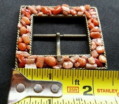 COLORFUL RED AND PINK STONE LIKE ADORNED SQUARE WESTERN BELT BUCKLE