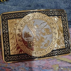 Centenario Cowboy Belt Buckle Western Rodeo Silver Rosetone Coin Rectangle