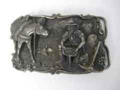 1981 Arroyo Grande Siskiyou Gold Miner Panning Belt Buckle Pewter B-10
