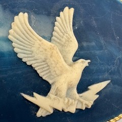 Incolay Stone Eagle Belt Buckle Blue White Marbled Handcrafted USA Vintage Oval