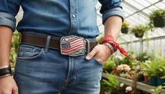 Men / Women Silver Metal Buckle Western Fashion USA Flag United States America