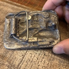 Vtg Bergamont Brass Belt Buckle 1984 Indiana Feeds the World E-26 USA READ