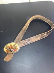Vintage Belt Buckle Eagle Feathers Gold Resin with belt size 32