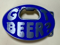 Got Beer Novelty Blue Enameled Funny Bar Pick Up Belt Buckle With Bottle Opener