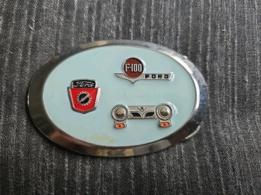 Rare Vintage Ford F-100 Motor Company Pewter Enamel Belt Buckle