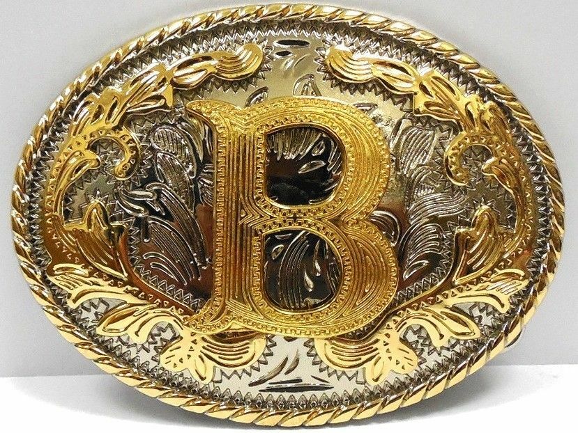 INITIAL B LETTER B MEN WOMEN RODEO REALLY COWBOY STYLE GOLD METAL BELT BUCKLE